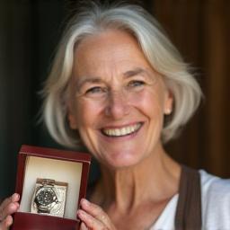 Customer Louise smiling with watch box